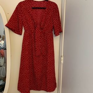 Red polka dot maxi dress